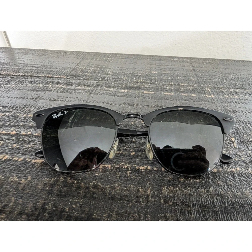 Ray-Ban Clubmaster RB3716 186/58 145 51-21 Metal Italy Sunglasses Black - Rough